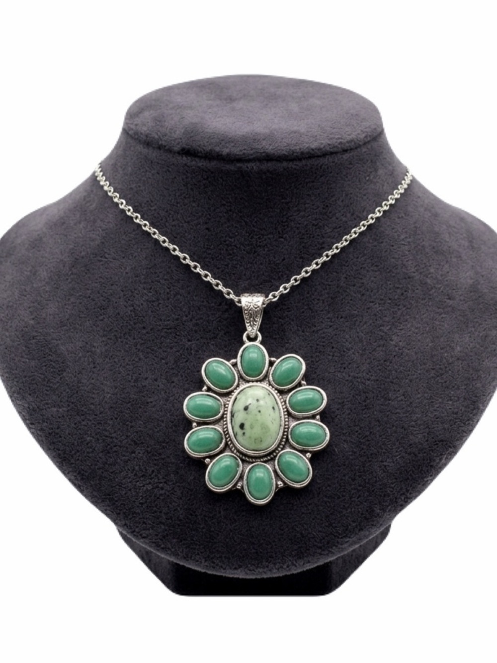 New Sterling Silver Natural Grossularite Garnet Green Chalcedony Boho Necklace